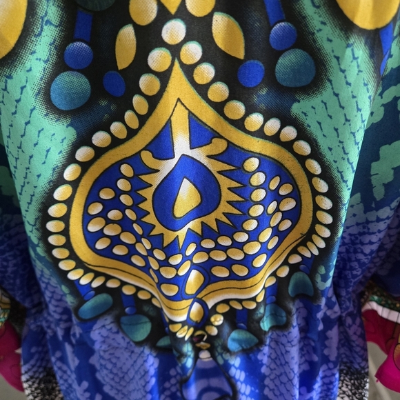 Bell Pepper One Size Maxi Vibrant Multicolor Kaftan Dress Shiny Tiny Gold Studs - Picture 9 of 16